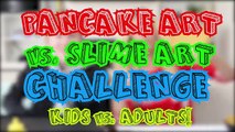Pancake Art vs SLIME Art Challenge! (Kids Vs Adults) Learn how to make Valentine's Day emojis
