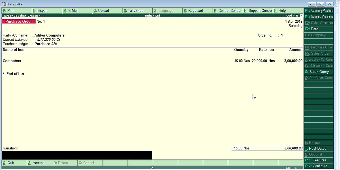 How to prepare purchase order in tally erp9