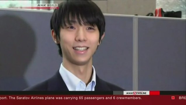 NHK Newsline 2018.02.11 - Yuzuru Hanyu arrives in South Korea (NHK WORLD TV)