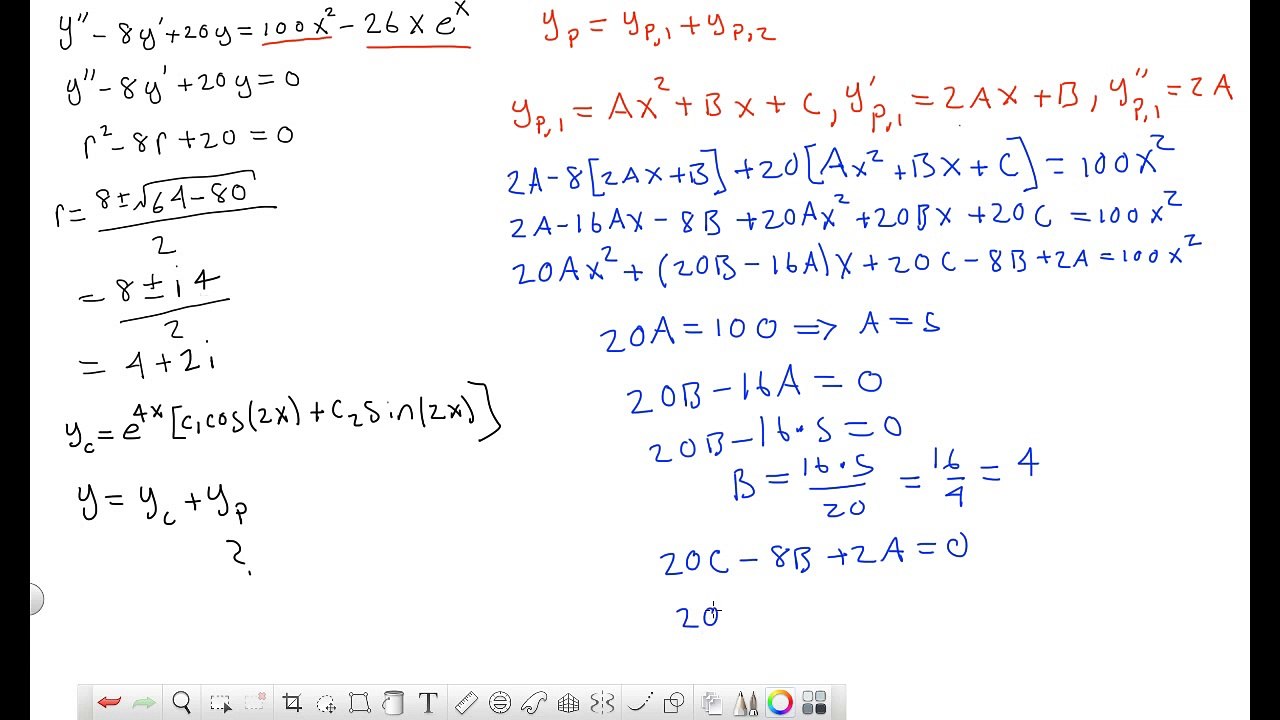 Use The Method Of Undetermined Coefficients Y 8y y 100x 2 26xe X Video Dailymotion