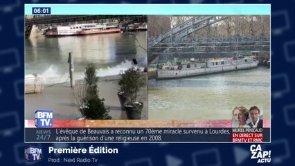 Les images d'une péniche en train de couler dans la Seine à Paris