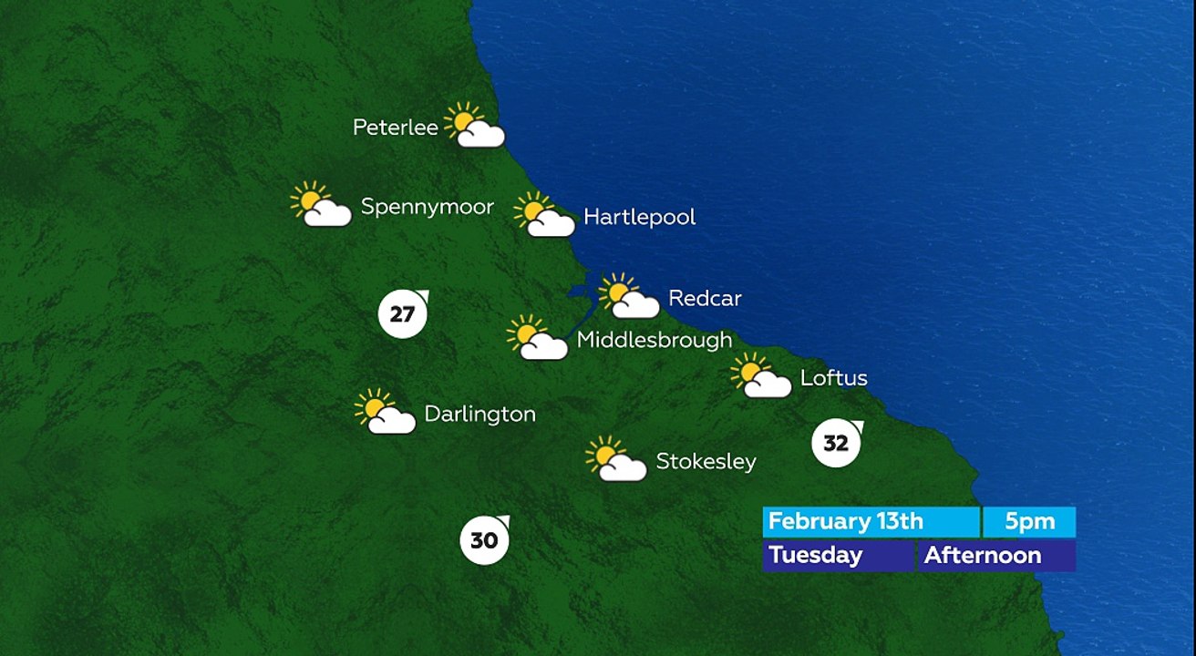 Teesside Evening Weather 12/02/18