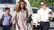 Jennifer Garner is a model mom in her fitted pencil skirt as she takes Violet, Seraphina and Samuel to church ... before meeting up with ex Ben Affleck