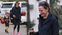 That's my ball! Jennifer Garner looks fit as she carries her son Samuel's basketball that has Affleck written on it in black ink
