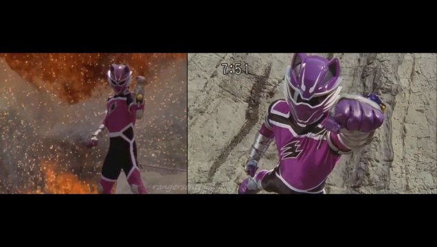PR Jungle Fury Purple Wolf Ranger and Zord First Appearance Split Screen (PR and Sentai version)