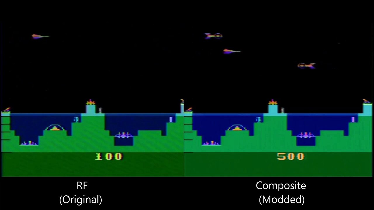 Atari 2600 RF and Composite split screen comparison