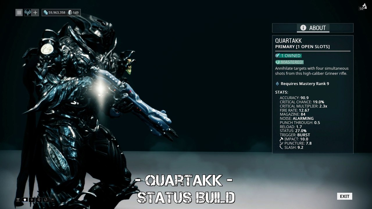 Warframe Quartakk - Status Build (2 forma)