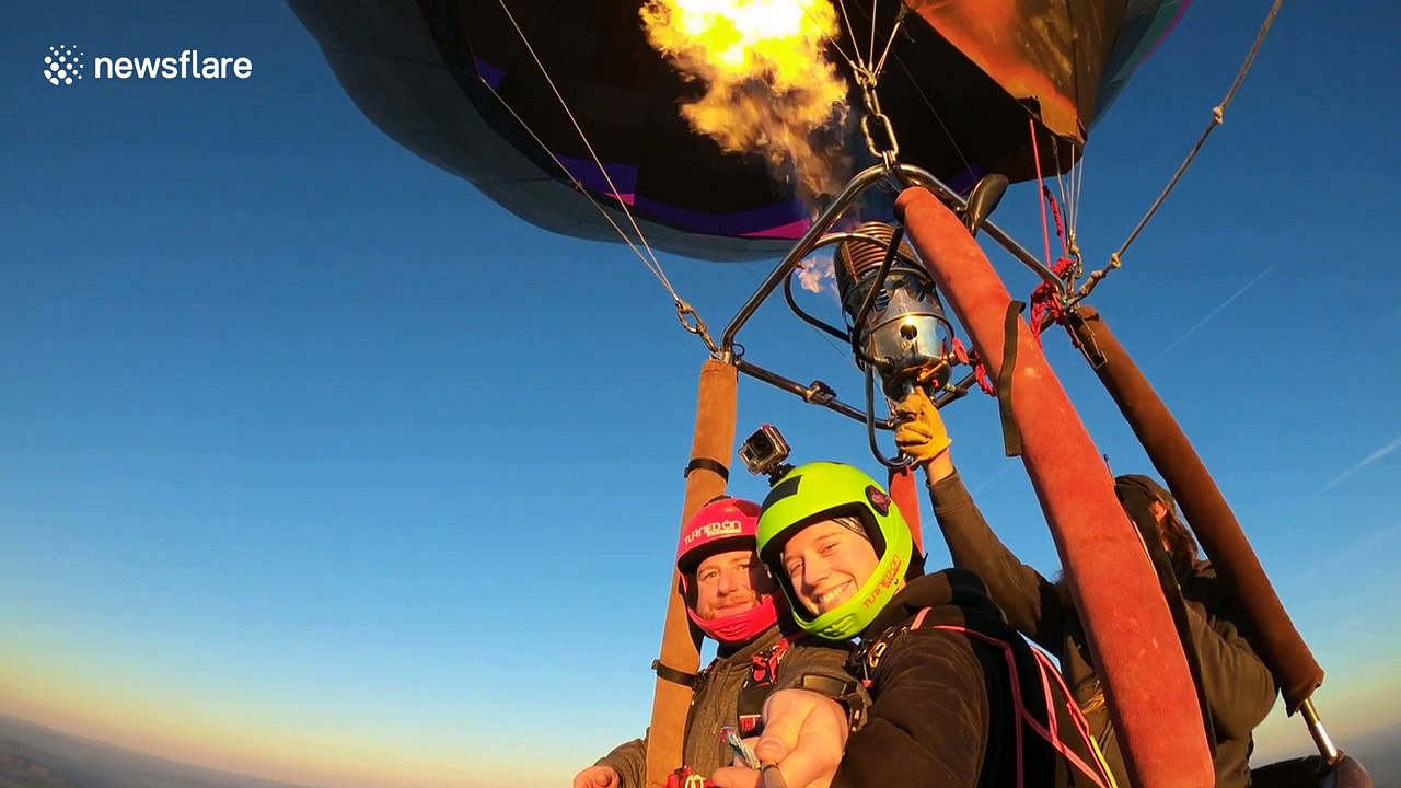 Couple celebrates Valentine's Day be leaping from hot air balloon