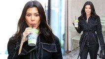 Keeping up with her health! Kourtney Kardashian sips on a green smoothie while enjoying some retail therapy in Los Angeles.