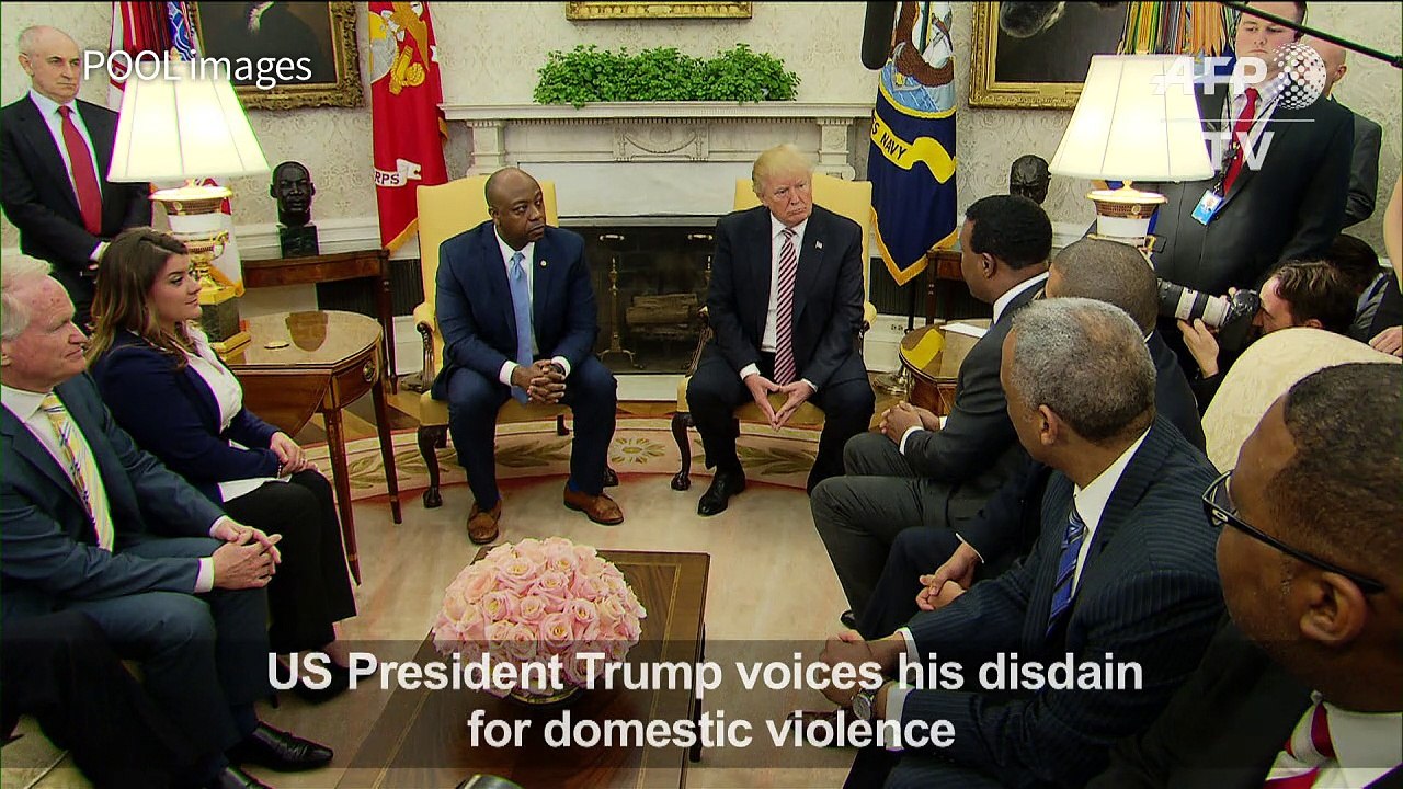 Trump breaks silence, says 'totally opposed to domestic violence