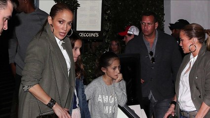 Family time! Jennifer Lopez and boyfriend Alex Rodriguez grab dinner with their children after spending first Christmas together.