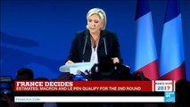 France Presidential Election: Far-right leader Marine Le Pen addresses supporters