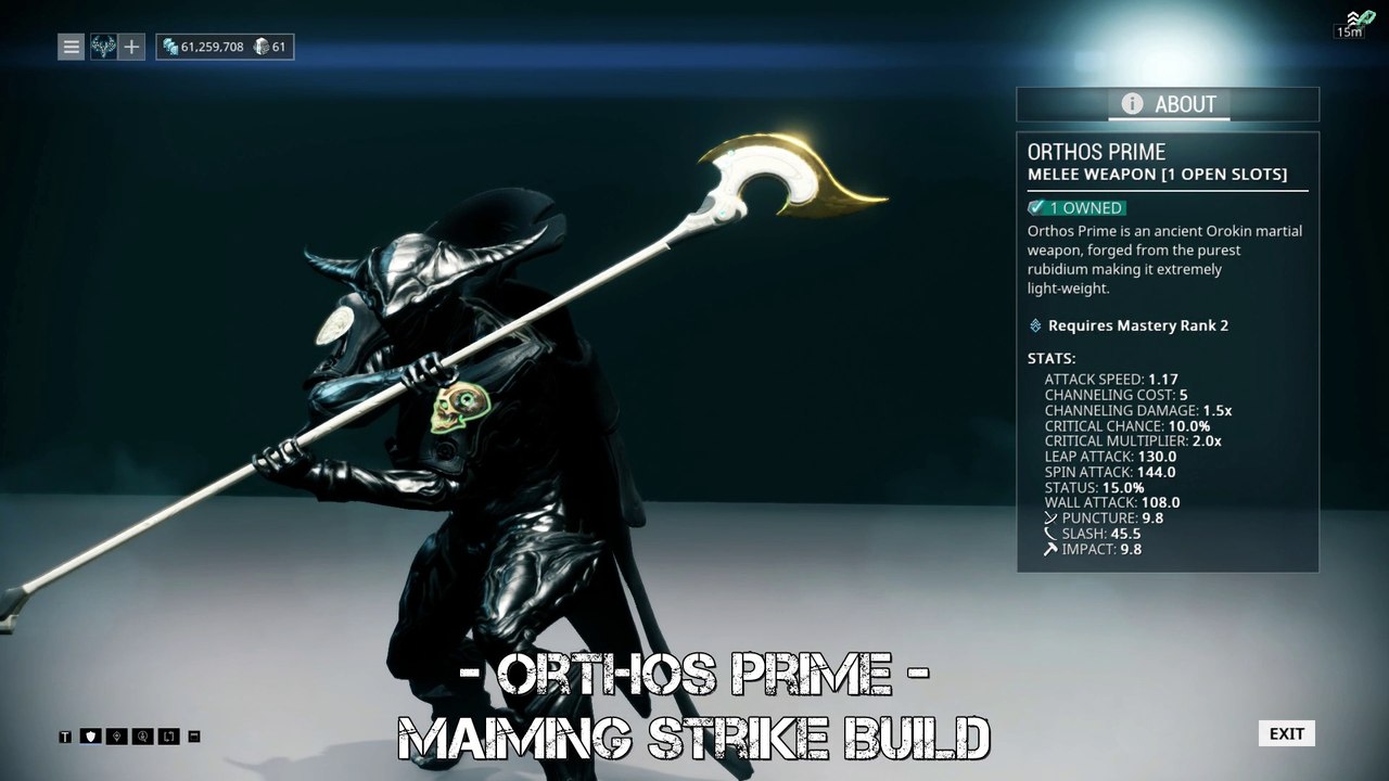 Warframe Orthos Prime Maiming Strike Build (Slide Attack) video