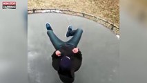 Un ado filme en slow motion son saut sur un trampoline gelé (vidéo)