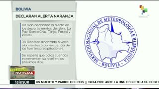 Alerta naranja en seis departamentos bolivianos por crecida de ríos