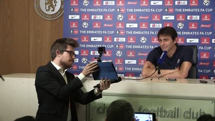 Antonio Conte presented with signed Jose Mourinho Manchester United shirt