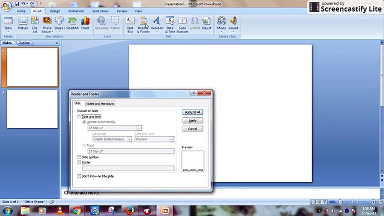 How to insert page no header footer and date time in the slide in the power point in hindi