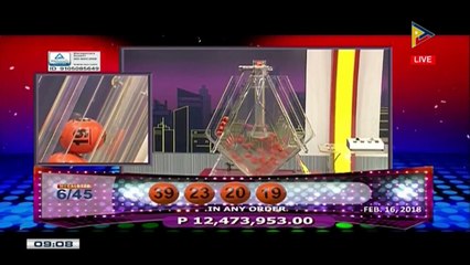 PCSO 9 PM Lotto Draw, February 16, 2018