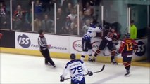 Un joueur de hockey met une grosse baffe à un supporter adverse