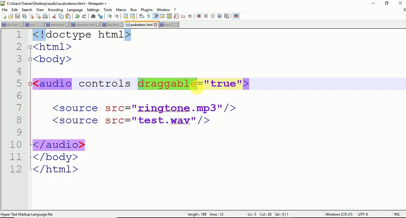HTML for Beginner Tutorial#28 -Audio-Preload,Muted,Autoload and Loop Attributes