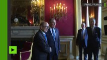 Sergueï Lavrov accueilli par Jean-Yves Le Drian à Paris