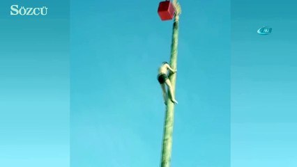 Yarışmacı dev direkten böyle düştü