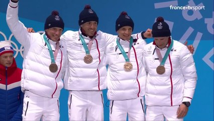 JO 2018 : Ski de fond - Relais hommes (4x10 km) : Le relais tricolore sur le podium en bronze