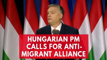 Скачать видео: Hungarian Prime Minister Viktor Orbán calls for global anti-migrant alliance