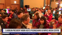 S.Korean President Moon visits Pyeongchang Olympics media centre