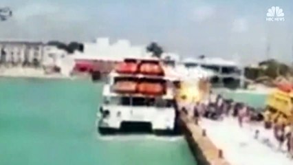 A blast on a ferry in Mexico has injured 25 people  Two young Americans