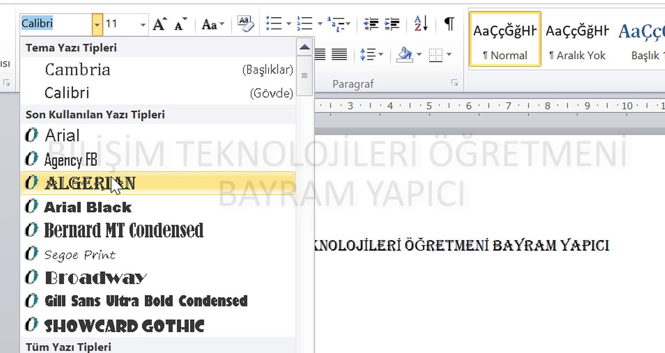 WORD YAZI TİPİ ve BOYUTU DEĞİŞTİRME
