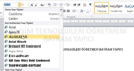 WORD YAZI TİPİ ve BOYUTU DEĞİŞTİRME