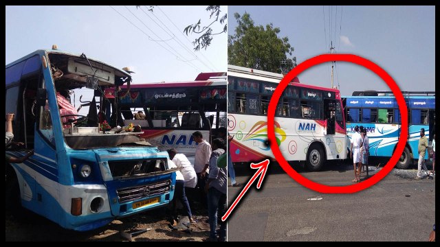 திருப்பூர் அருகே தனியார் பேருந்துகள் நேருக்கு நேர் மோதி விபத்து- வீடியோ
