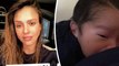 'Newborn mom life': Jessica Alba shares sweet photo of bundled up son Hayes... as she's been up 'every two and a half hours' caring for newborn.