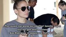 The couple that works out together! Jennifer Lopez hits the gym with boyfriend Alex Rodriguez in sweats and fluffy boots.