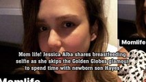 Jessica Alba shares breastfeeding selfie as she skips the Golden Globes glamour to spend time with newborn son Hayes.