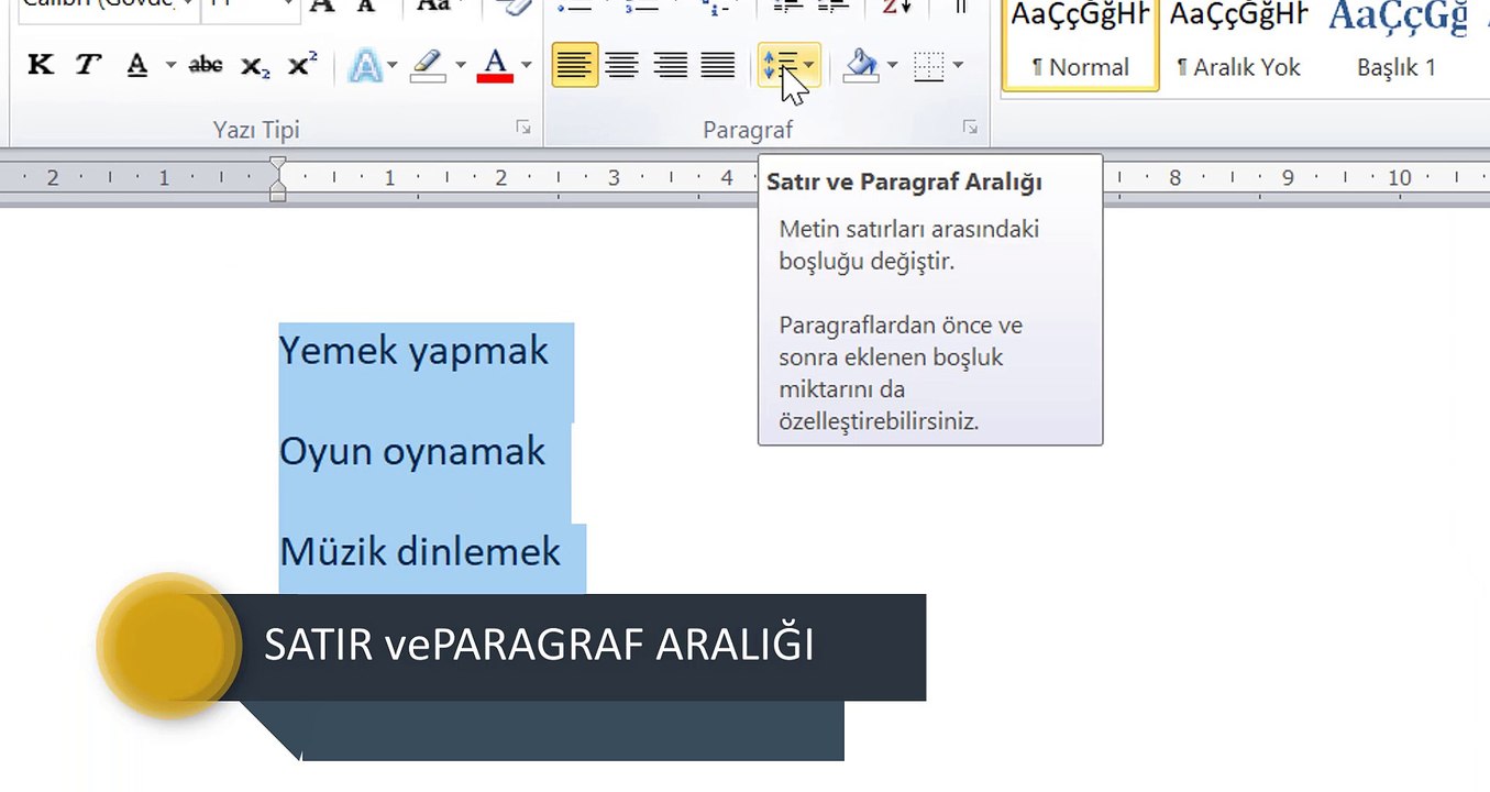 WORD ARALIK - GÖLGELENDİRME - KENARLIK