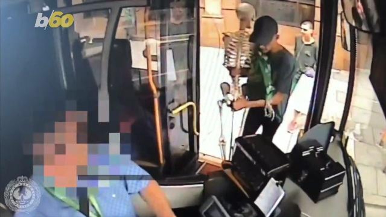 Bonehead Thieves Steal Skeleton and Take it For a Bus Ride
