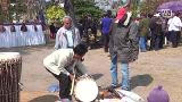 Traditional drums display in northeastern Thailand draw crowd