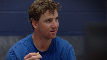 'You're killing me with that crunching!' Eli's chips drive Peyton crazy