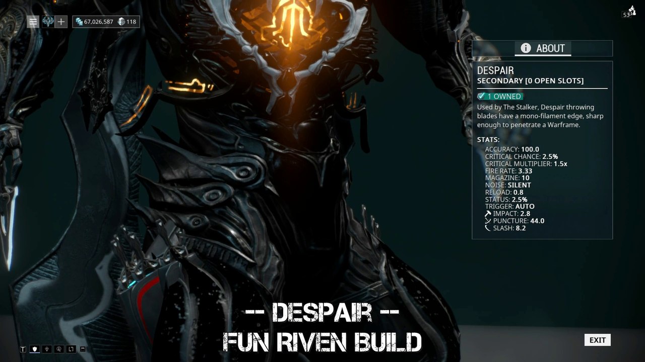 Warframe Despair Riven Build - Be The Stalker !