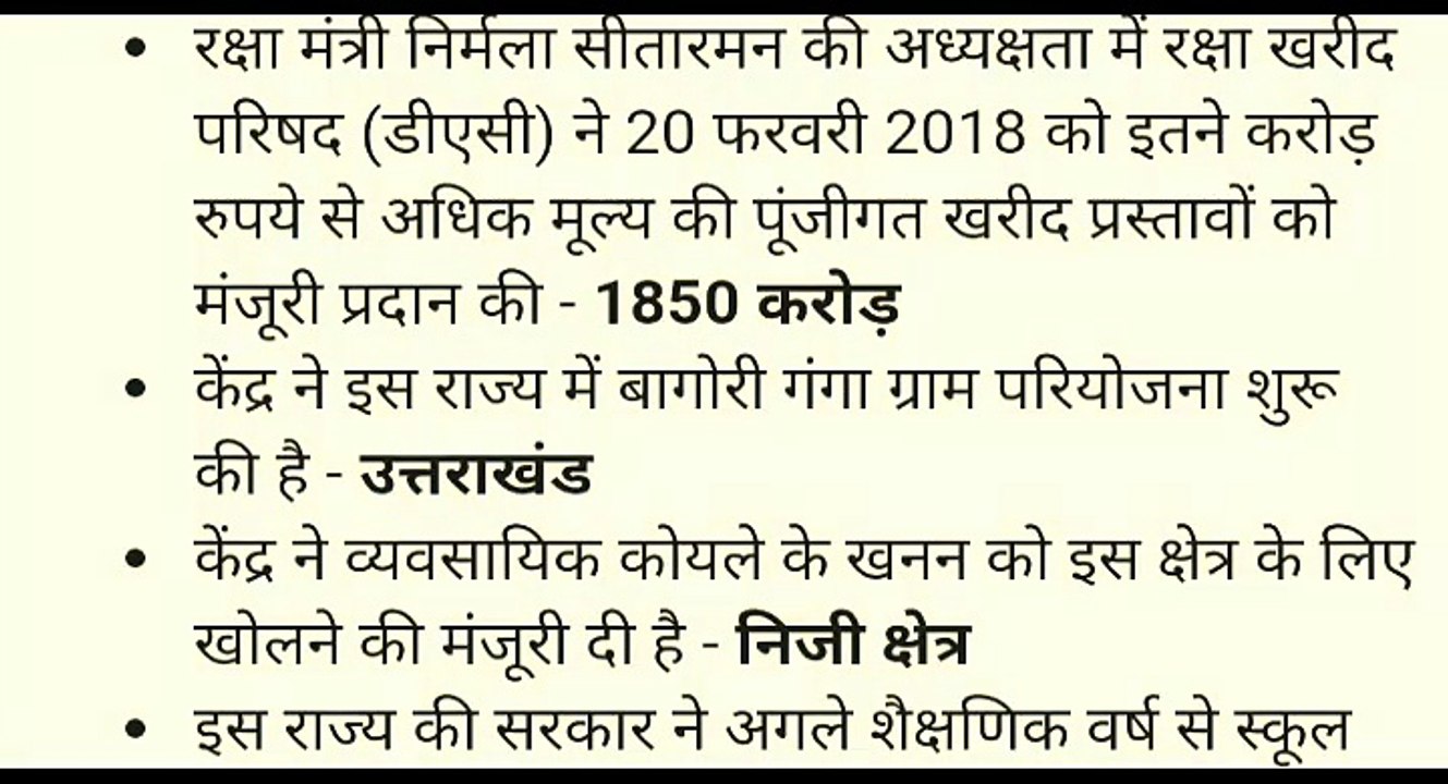 22th February 2018 Daily current affairs Question one liner (National International & sports & all)