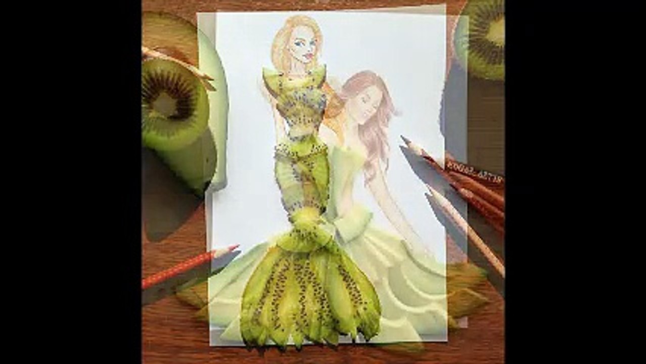 Creative Dress made out of fruits, flower, cake, dry fruits and other food items