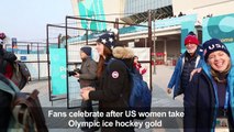 Fans celebrate after US women take Olympic ice hockey gold
