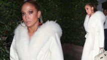 They're fur real! Jennifer Lopez covers up in fluffy white coat for romantic dinner date with Alex Rodriguez.