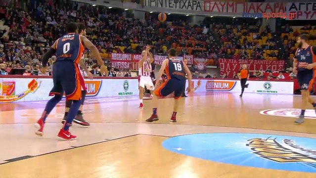 Φανταστική alley-oop πάσα του Βασίλη Σπανούλη από το κέντρο του γηπέδου - Ολυμπιακός vs Βαλένθια - 22.02.2018