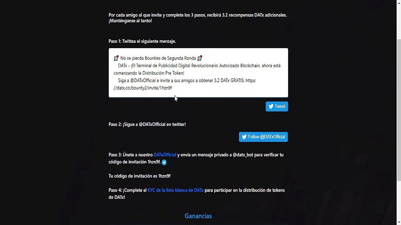 Como ganar criptomonedas DATx en airdrop