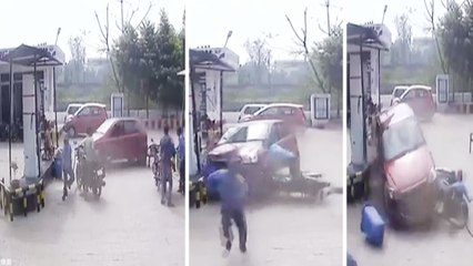 Indian man learning to drive car, rams into petrol station and ran over a man, Watch | Onindia News