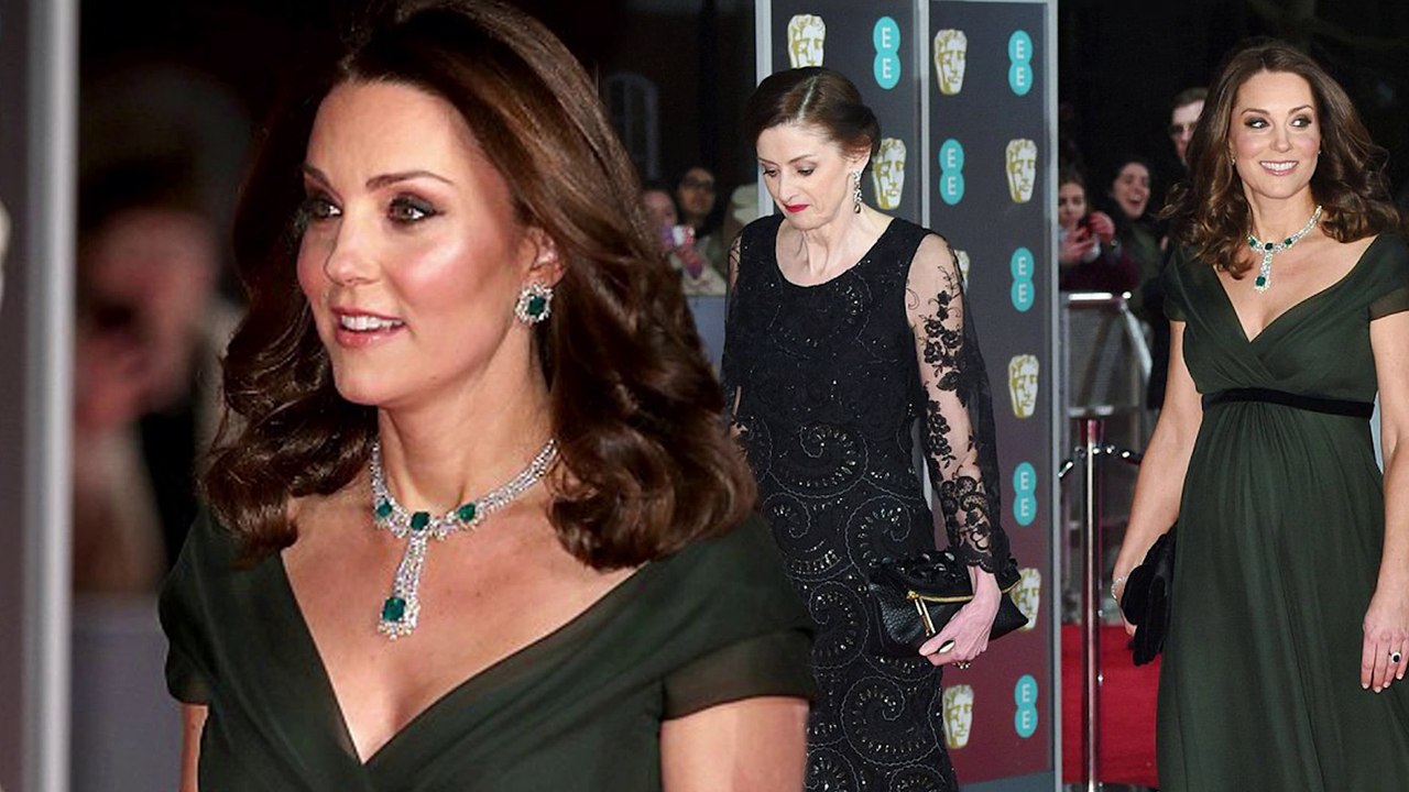 Pregnant Kate risks luvvies' backlash by wearing green dress to Baftas and not black like stars supporting Time's Up equality protest... but is her black sash and bag a signal of support?