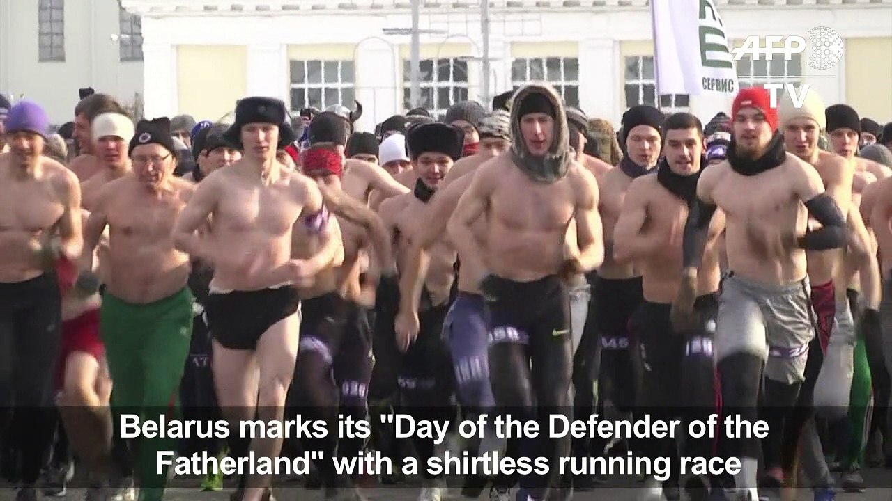 Belarus 'real men' run shirtless in sub-zero temperatures